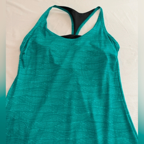 Prana Teal Wave-Print Racerback Blue Green Dress - Picture 7 of 8